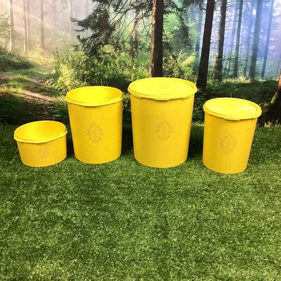Vintage Tupperware 4 Piece Canister Set Yellow